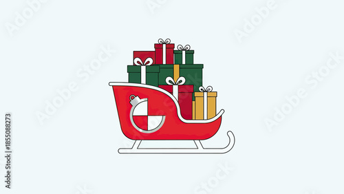 Red Sleigh Full of Christmas Presents, Holiday Gift Delivery Concept