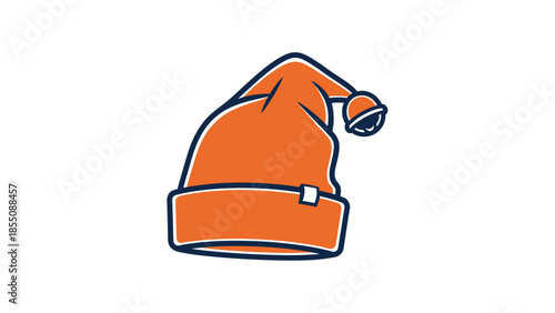 Orange Santa Hat with Bell Icon, Christmas Holiday Symbol, Vector Illustration