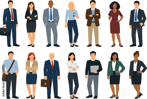 Diverse group of professionals in business attire standing