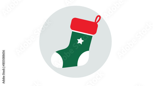 Christmas stocking icon simple flat design green red star holiday celebration