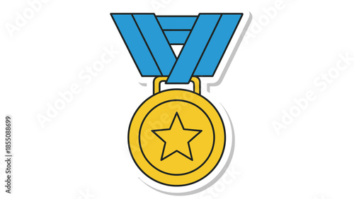 Gold Medal with Blue Ribbon - Award Achievement Icon