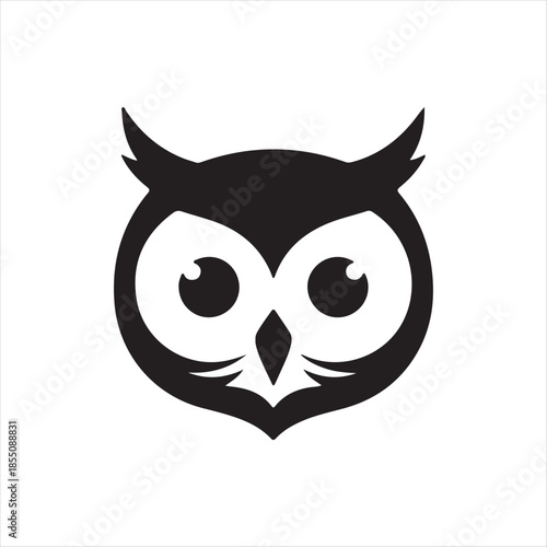 Owl face logo icon — smart nocturnal bird vector illustration