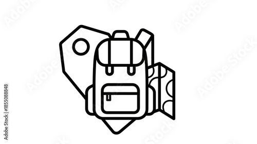 Minimalist Backpack Icon with Luggage Tag and Map