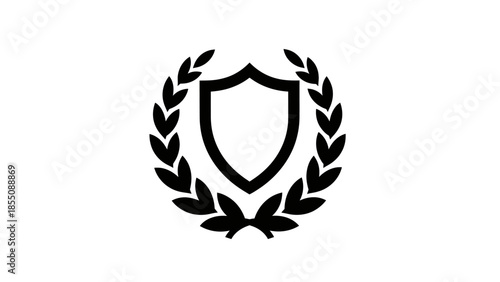 Shield with Laurel Wreath Icon - Symbol of Security, Protection, and Achievement