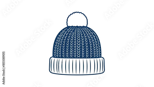 Blue knitted bobble hat illustration isolated on white background