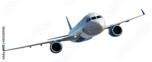 White airplane flying in the sky aircraft transportation isolated on a transparent background