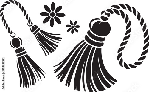 Decorative tassels and braided ropes with floral embellishments for adornment