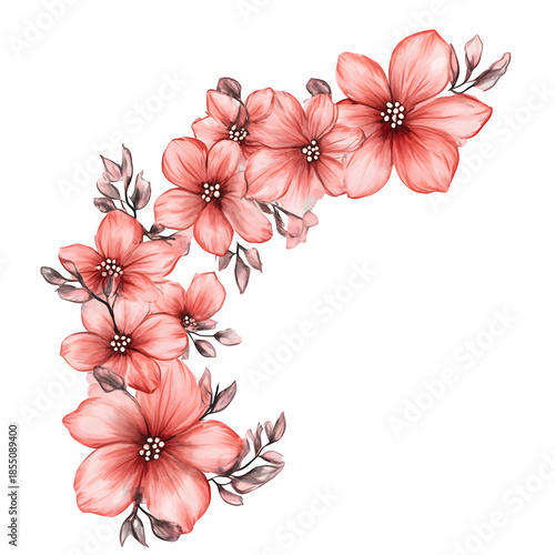Curved Floral Arc with Pink Red Blossoms