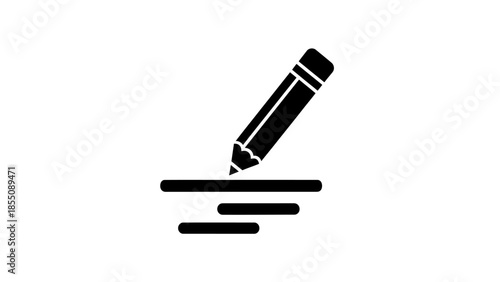 Simple black and white illustration of a pen writing on lines