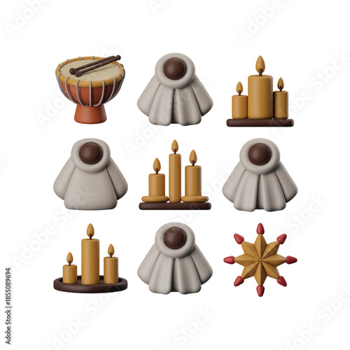 3D Clay Icons  Ethiopian Christmas Cultural & Religious Elements