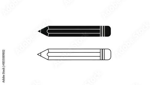 Simple illustration of two pencils one solid and one outlined in black and white