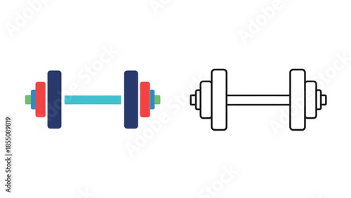 A pair of colorful dumbbells displayed in outline and filled styles