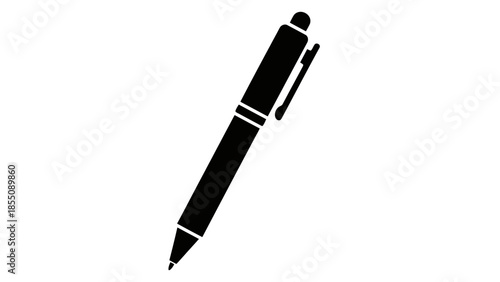 A simple black and white illustration of a modern ballpoint pen design
