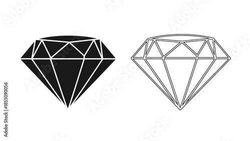 Two diamond illustrations one solid black and the other a wireframe design