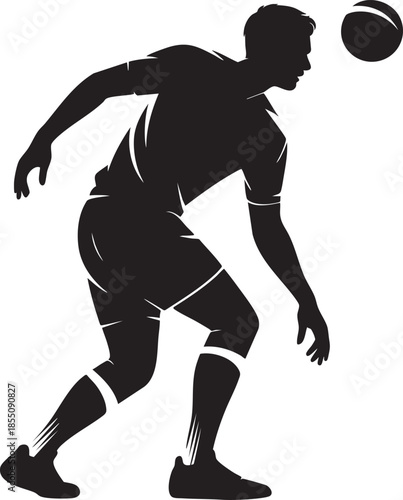 Athlete controlling ball in mid air silhouette, dynamic sports action and agility black and white vector