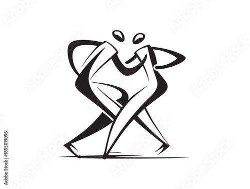 Gorgeous dancing figure icon with flowing minimalist line art
