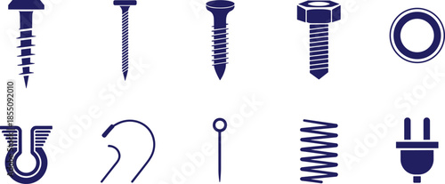 Minimal charging and battery icon set with wireless charger, cable, plug and power symbols, modern energy technology illustration