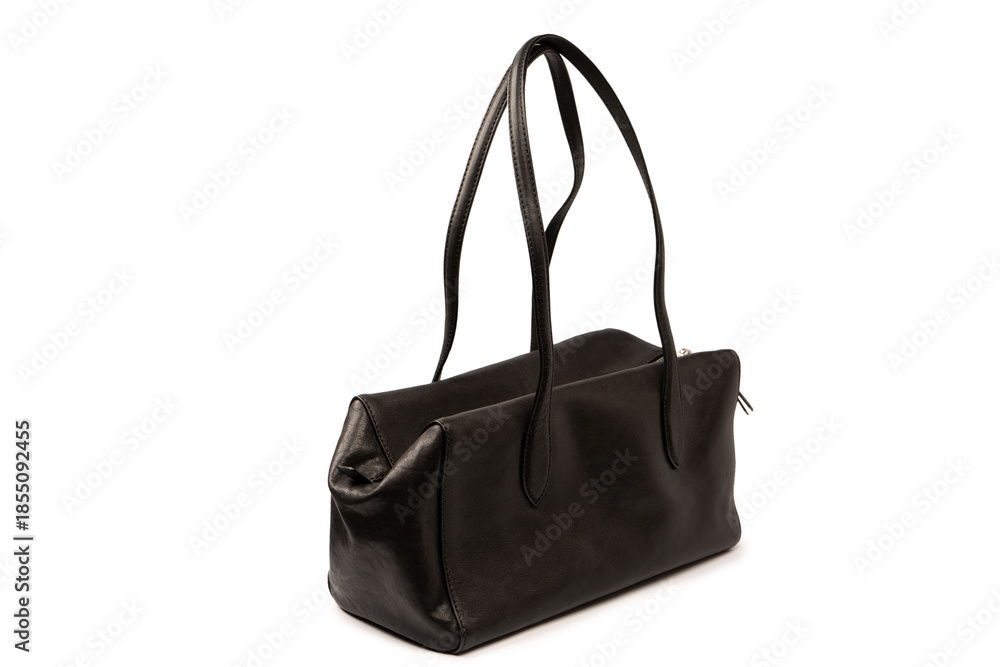 Fototapeta premium Black leather bag isolated on white background. Satchel bag.