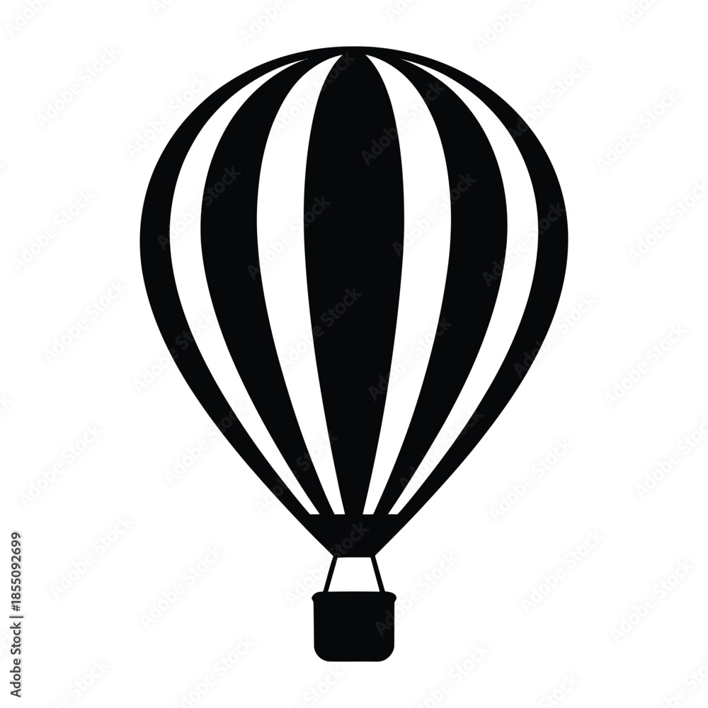 Obraz premium Classic Hot Air Balloon Vector Black and White Icon Ballooning Event Adventure Air Transport Travel Celebration Decoration Isolated on Transparent Backdrop
