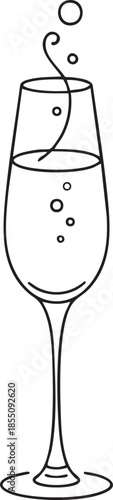 A simple line drawing of a champagne flute with bubbles rising within