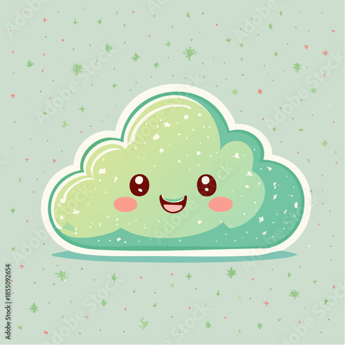 A cute, cartoonish green cloud with a smiling face and rosy cheeks on a light green background.