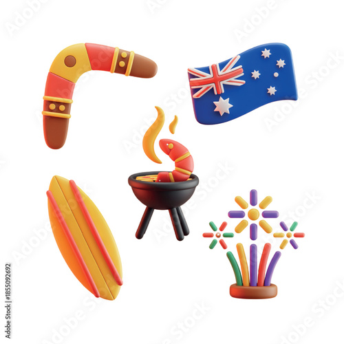 3D Clay Icons  Australia Day Festive & Outdoor Elements