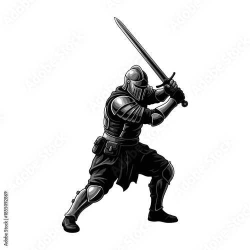 Vector illustration of a knight in full armor with a sword