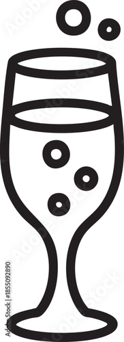 A simple line drawing of a wine glass with bubbles inside