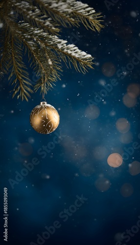 Wallpaper Mural Festive Christmas ornament glows warmly against a deep blue bokeh winter evening scene Torontodigital.ca