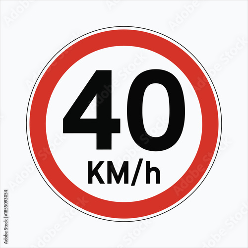 A clear circular road sign displaying a 40 kilometers per hour speed limit restriction