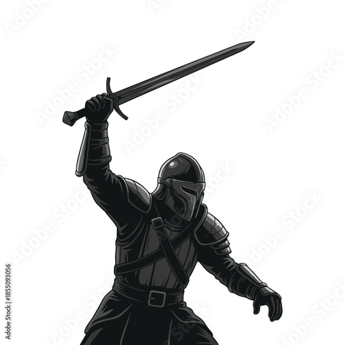 Vector illustration of a knight in full armor with a sword
