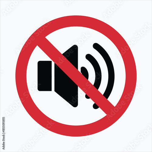 A universal circular sign with a red slash indicating that sound or noise is prohibited in this area