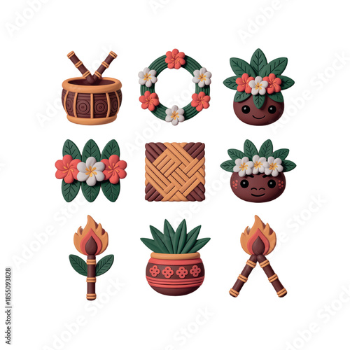 3D Clay Icons for Samoan New Year Traditions  Drums, Garlands & Ritual Elements