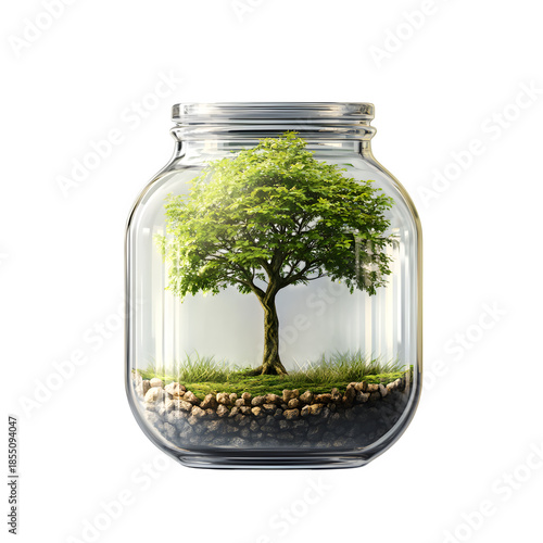 Miniature Tree Ecosystem in Glass Jar Terrarium