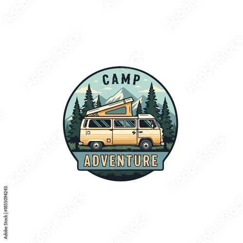 Camp Adventure Vintage Camper Van Logo