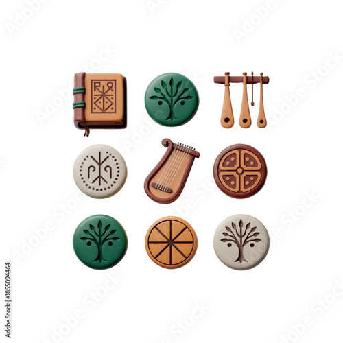 Kalevala Day 3D Clay Icon Set  Hand-Sculpted Finnish Mythology & Folk Symbols