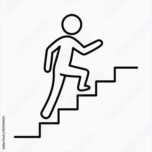 Simple line icon of a person confidently walking up a set of stairs