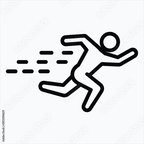 Simple outline icon depicting a person in motion running quickly with speed lines indicating fast movement