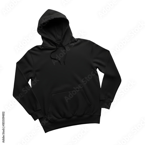 Classic Black Hoodie Isolated on White Background for Apparel Mockup.
