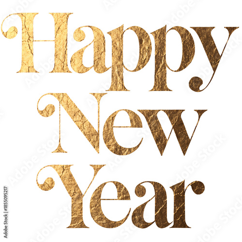 Happy New Year Elegant Gold Leaf Typography with Cracked Texture on White 