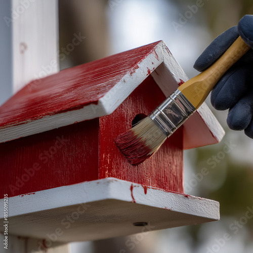 painting a birdhouse red