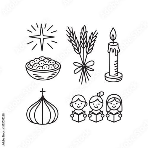 Orthodox Christmas Doodle Icon Set  Hand-Drawn Nativity & Holiday Symbols