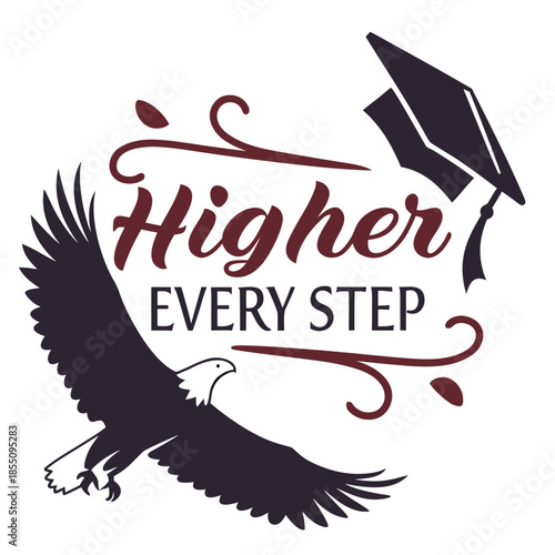 Soaring Towards Success Motivational Eagle and Graduation Cap Typography Design