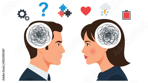 Miscommunication and Differences in Thinking or Couple with Jumbled Thoughts and Varying Ideas