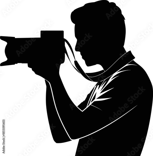 Photographer Holding Camera Black Silhouette Vector Illustration