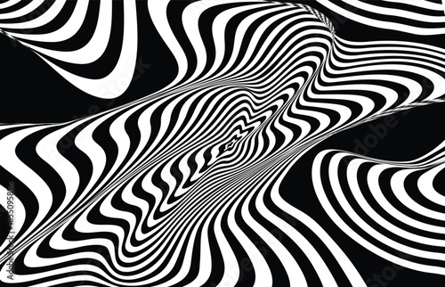 Black and white spiral optical lines art illustration abstract background