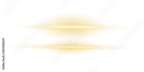 Glowing horizontal gold light line with radiant shine, soft flare burst, and luminous beam effect isolated on transparent background perfect for futuristic overlays, digital highlights, and elegant 