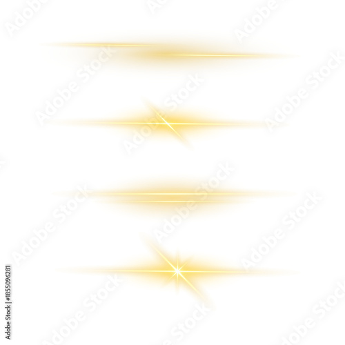 Horizontal golden ray streak with bright flare, neon highlight, and ultra-smooth glow perfect for digital artwork, motion graphics, and transparent light-effect overlays
