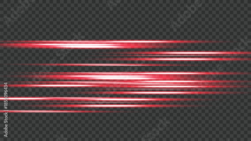 Dynamic red light streaks creating a mesmerizing motion blur effect on a transparent background