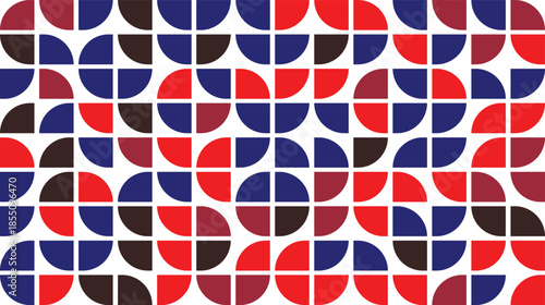 Colorful geometric pattern with red blue and black shapes